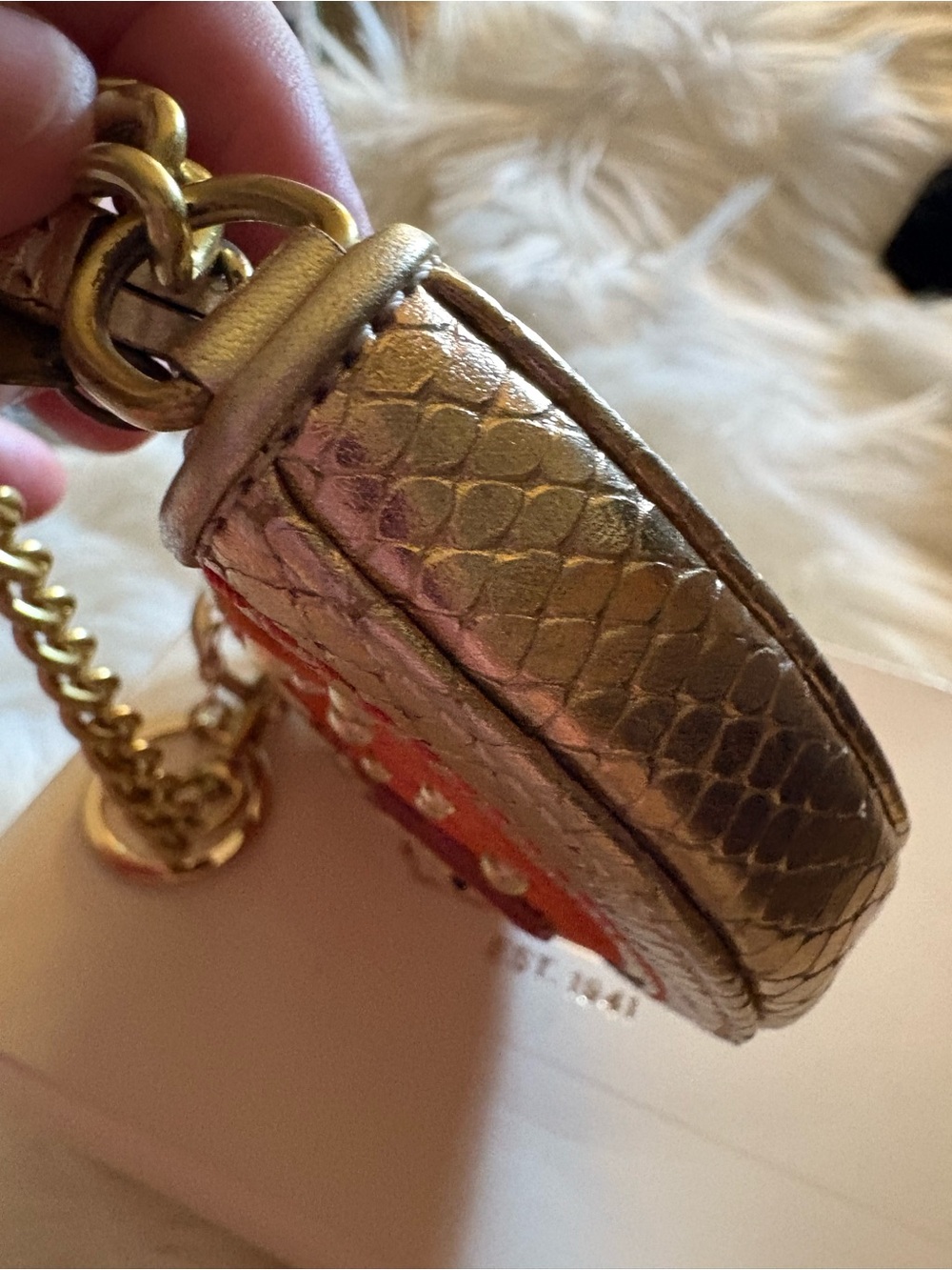 RARE COACH VINTAGE KOI FISH MULTICOLOR GOLD ORANGE LEATHER BRASS CHAIN WRISTLET - Picture 13 of 15